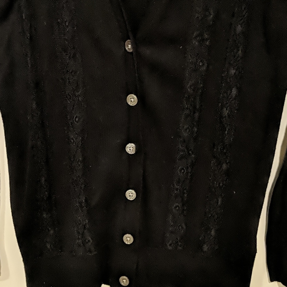 DKNY black buttoned cardigan with decorative lace - Picture 2 of 5